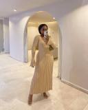 Fashion Knits V Neck Long Sleeve Maxi Dress GFQS-0728-1