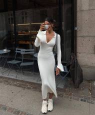 Long Sleeve V Neck Sweater Maxi Dress GFQS-ND7110