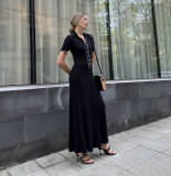 Fashion Patchwork Short Sleeve Knits Maxi Dress GFQS-1390