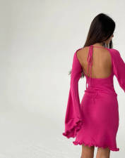 Solid Color Flare Sleeve Knits Midi Dress GFQS-P0327