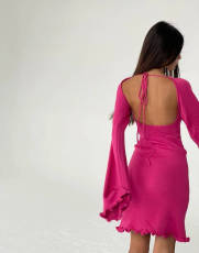 Solid Color Flare Sleeve Knits Midi Dress GFQS-P0327