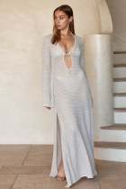Flare Sleeve V Neck Long Beach Dress GFQS-4047
