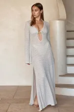 Flare Sleeve V Neck Long Beach Dress GFQS-4047