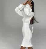 Solid Color Flare Sleeve Knits Midi Dress GFQS-P0327