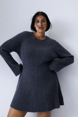 Flare Long Sleeve Knits Solid Mini Dress GFQS-DCL510