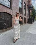 Stripe Print Knits Sleeveless Maxi Dress GFQS-1378