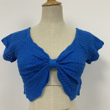 V-Neck Crochet Cutout Crop Top GFQS-0513