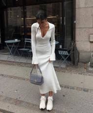 Long Sleeve V Neck Sweater Maxi Dress GFQS-ND7110
