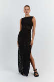 Hollow Out Mesh Knit Split Maxi Dress GFQS-1205
