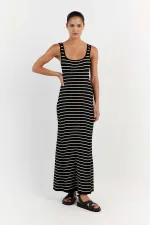Stripe Print Knits Sleeveless Maxi Dress GFQS-1378