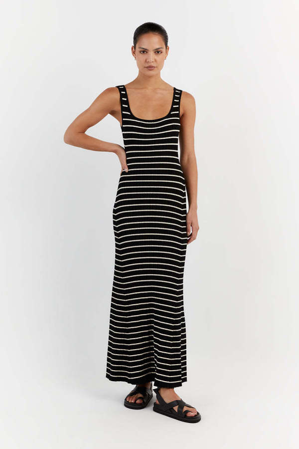 Stripe Print Knits Sleeveless Maxi Dress GFQS-1378