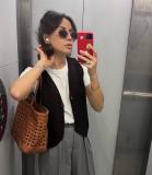 Knit V-neck Sleeveless Short Vest GFQS-2004