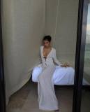 Hollow Out V-neck Split Beach Long Dress GFQS-0523