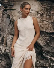 Sleeveless Knits Tassel Maxi Dress GFQS-084
