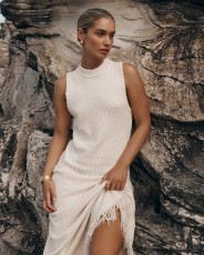 Sleeveless Knits Tassel Maxi Dress GFQS-084