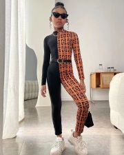 Kids Girls Long Sleeve Printed Color Block Jumpsuit GYAY-M8023 