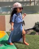 Kids Girl's Solid Short Sleeve T Shirt+Split Skirt 2 Piece Set GYAY-M8013 