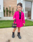 Kids Girl's Long Sleeve Cardigan Coat Pleated Skirt Set GYAY-M8049