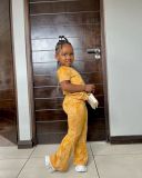Kids Girl's Gold Velvet Short Sleeve Pants Suit GYAY-M8025 