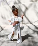 Kids Girl's Buttoned Wide Leg Pants Jacket 3 Piece Set GYAY-M8081