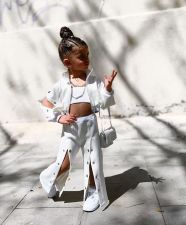 Kids Girl's Buttoned Wide Leg Pants Jacket 3 Piece Set GYAY-M8081
