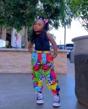 Kids Girl's Fashion Cartoon Graffiti Sleeveless Pants Set GYAY-M8088 