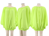 Plus Size One Shoulder Long Sleeve Loose Solid Color Bubble Dress HNIF-PP026