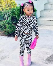 Kids Girl's Casual Zebra Print Long Sleeve Loose Suit GYAY-M8008 