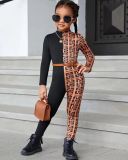 Kids Girls Long Sleeve Printed Color Block Jumpsuit GYAY-M8023 