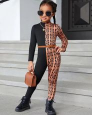 Kids Girls Long Sleeve Printed Color Block Jumpsuit GYAY-M8023 