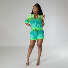 Fashion Single-breasted T-shirt Knit Shorts Set XEF-40057