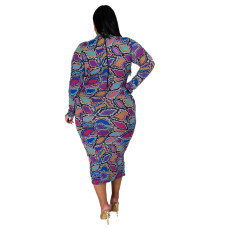 Plus Size Long Sleeve Irregular Plaid Print Slim Sexy Dress HNIF-034