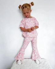 Kids Girl's Lips Print And Flare Pants 2 Piece Set GYAY-M8070 