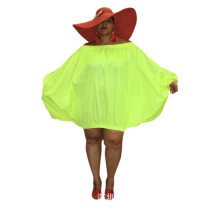 Plus Size One Shoulder Long Sleeve Loose Solid Color Bubble Dress HNIF-PP026