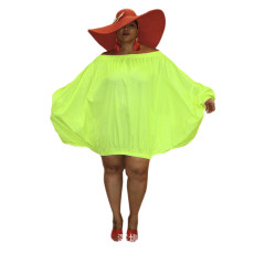 Plus Size One Shoulder Long Sleeve Loose Solid Color Bubble Dress HNIF-PP026