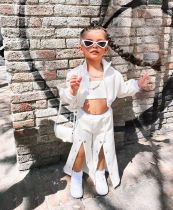 Kids Girl's Buttoned Wide Leg Pants Jacket 3 Piece Set GYAY-M8081