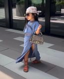 Kids Girl's Solid Short Sleeve T Shirt+Split Skirt 2 Piece Set GYAY-M8013 