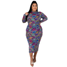 Plus Size Long Sleeve Irregular Plaid Print Slim Sexy Dress HNIF-034