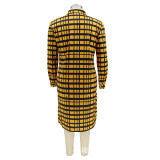 Plus Size Check Printed Patchwork Shirt Dress HNIF-089
