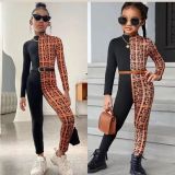 Kids Girls Long Sleeve Printed Color Block Jumpsuit GYAY-M8023 