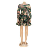 Long Sleeve Camouflage Printed Dress HNIF-TTDD009