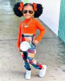 Kids Girls Solid T Shirt And Plaid Print Pants 2 Piece Set GYAY-M8010 