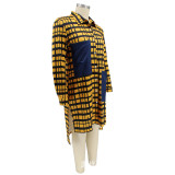 Plus Size Check Printed Patchwork Shirt Dress HNIF-089