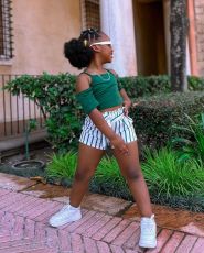 Kids Girl's Short Sleeve T Shirt And Stripe Shorts 2 Piece Set GYAY-M8090 