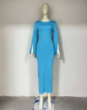 Flare Sleeve O Neck Knits Split Long Dress GFQS-1991
