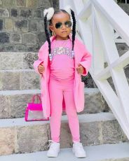 Kids Girl's Solid Color Trench Coat+T-shirt+Pants Set GYAY-M8076 