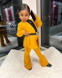 Kids Girl's Long Sleeve Solid Tie Up Two Piece Pants Set GYAY-M8001 