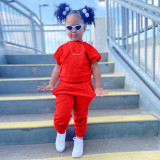 Kids Girl's Solid Color Sweatshirts Sport Two Piece Pants Set GYAY-M8026 