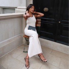 Sexy Halter Knit Backless Split Maxi Dress GFQS-3100