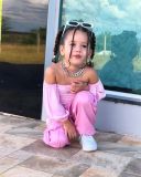 Kids Girl's One-Shoulder Plunger Sleeve Trousers 2 Piece Set GYAY-M8003 